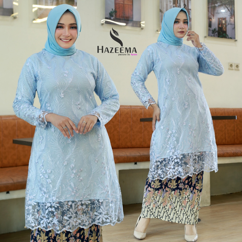 Ice Blue (Biru Langit) - 𝗦𝗲𝘁𝗲𝗹𝗮𝗻 𝗧𝘂𝗻𝗶𝗸 𝗧𝗶𝗹𝗹𝗲 & 𝗔𝘁𝗮𝘀𝗮𝗻 Atasan Brukat Kebaya Modern / Baju Kurung / 𝗝𝗮