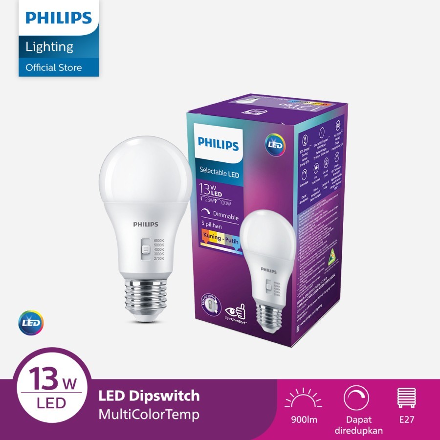 Philips Lampu DipSwitch Bohlam LED 13W Lima Warna