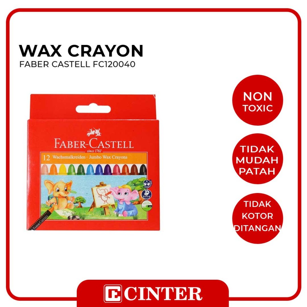 

FABER CASTELL - KRAYON / PEWARNA / WAX CRAYON / KRAYON LILIN JUMBO 90MM 12 PCS