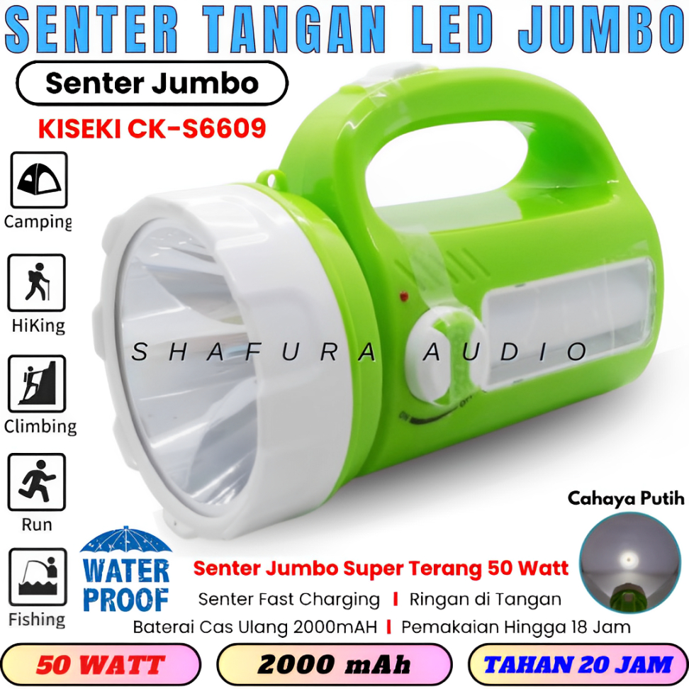 Senter Tangan Jumbo Kiseki Ck-S6609 | Senter Tangan Led Cas + Lampu Emergency Super Terang 50 Watt -
