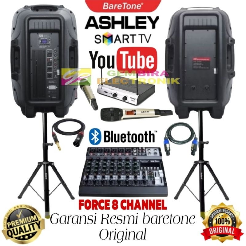 Paket Speaker Aktif Pasif Baretone 15 inch Mixer Baretone 8 Channel Original Sound System