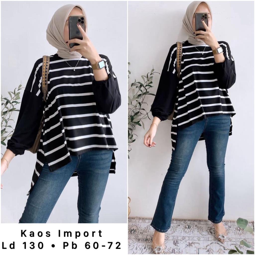 Kaos Stripe Wanita | Kaos Garis Garis Wanita | Kaos Stripe Wanita Lengan Panjang | Kaos Salur Wanita