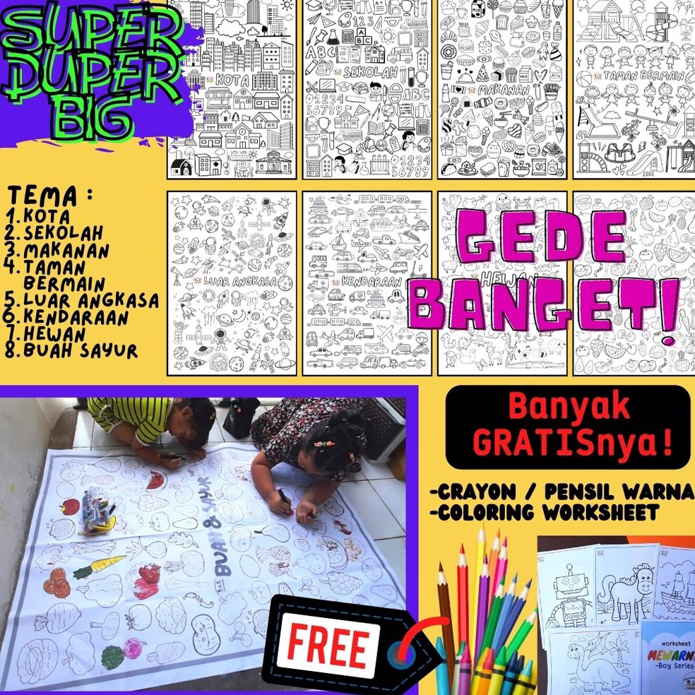 

KODE B7H KERTAS MEWARNAI JUMBO Poster Mewarnai Raksasa Ukuran Besar Yukitadraw SERI DOODLE RAKSASA Mainan edukasi kreasi anak kertas mewarna jumbo besar giant coloring sheet crayon