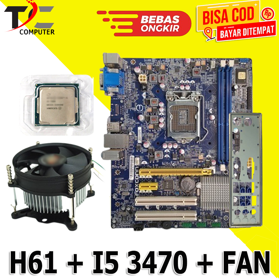 Mobo Motherboard LGA 1155 H61 + Processor Core I5 3470