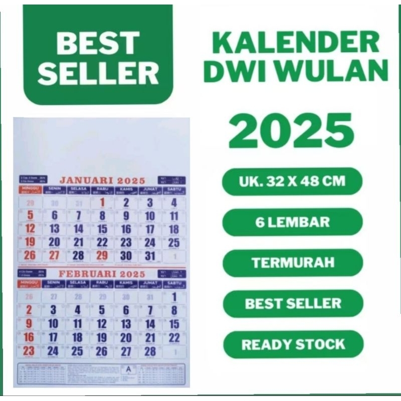 

kalender Tahun 2025 Kalener Kerja Duabulan 1 lembar 2 bulan