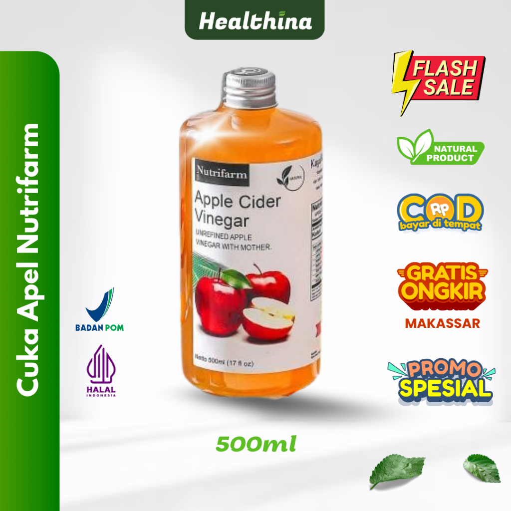 COD Makassar Cuka Apel Nutrifarm 500ml With Mother Apple Cider Vinegar Diet Alami Detoks