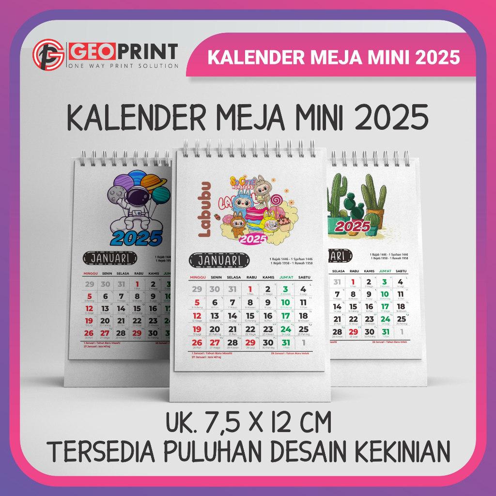 

KALENDER MEJA MINI UKURAN 7,5 x 12 cm Dengan 26 Pilihan Desain