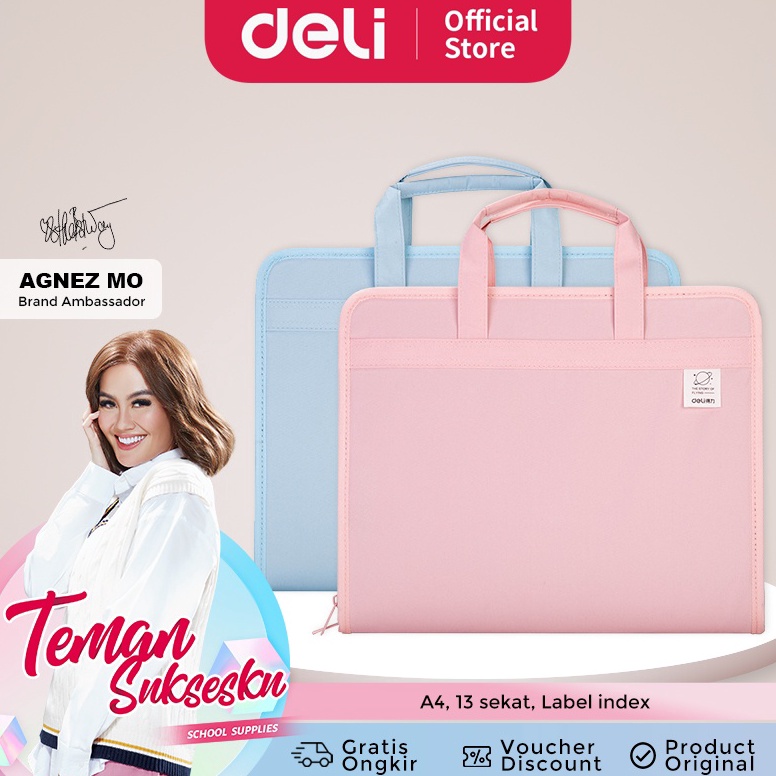 

KODE N5P4 Deli File Folder Document Bag Tas Dokumen File A4 Warna Pink Biru 13 Sekat 72561