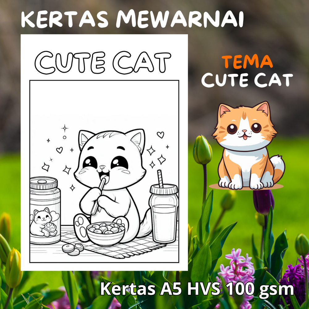 

BN04 Kertas Mewarnai Ukuran A5 HVS 100gr Tebal / Tema CUTE CAT / Bukan Buku Gambar COLORING BOOK