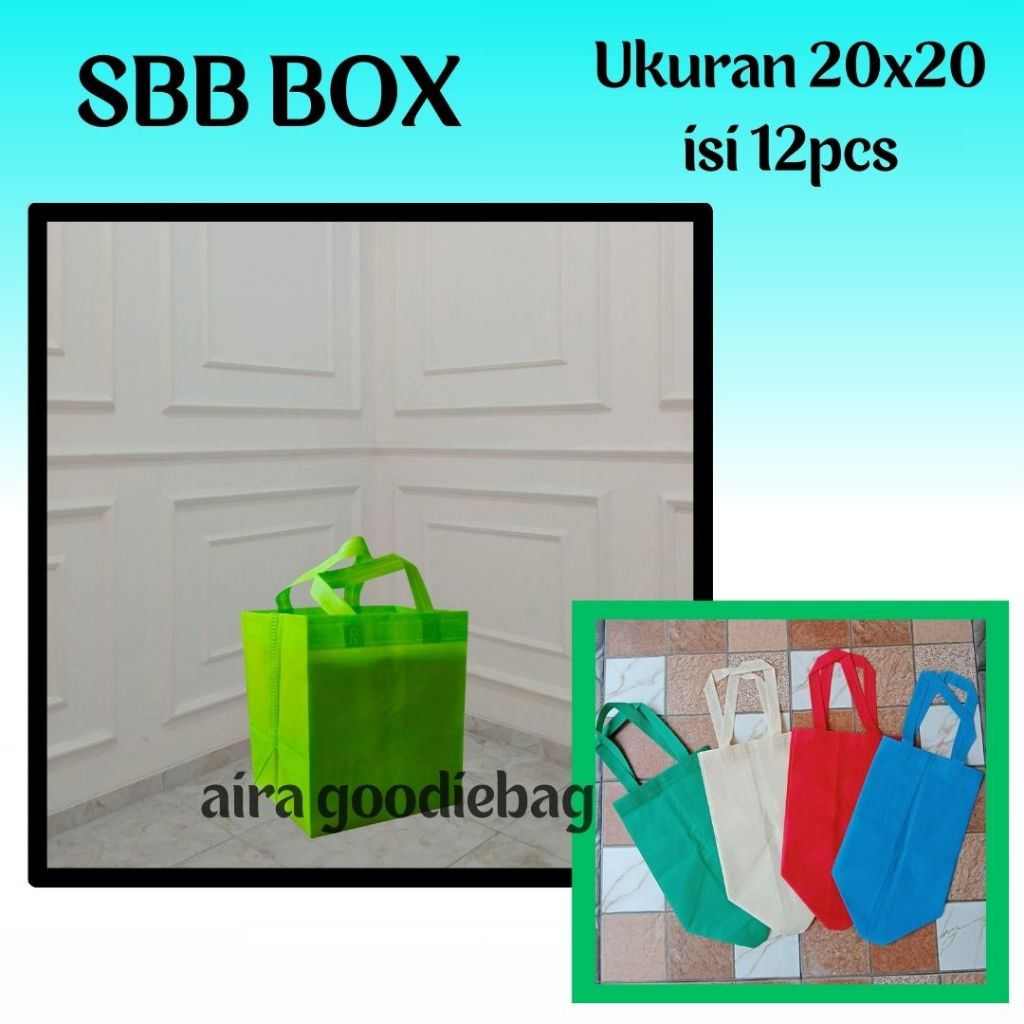 

SBB BOX ISI 12pcs Ukuran 20x20 Tas Goodiebag Nasi Kotak Tas besek Model terbaru Presan Rapih