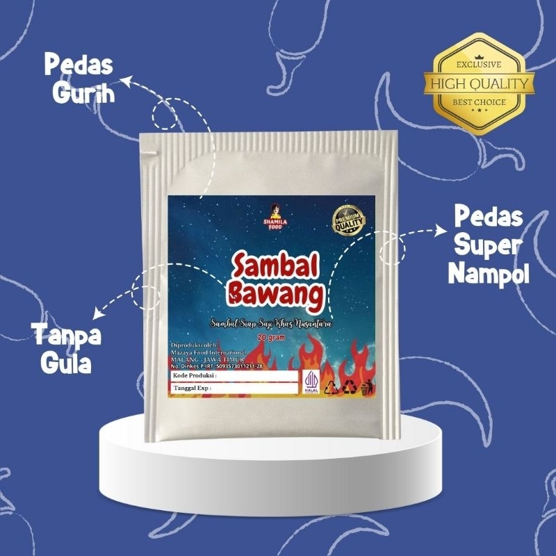 

Sambal Shamila | Sambal Bawang sachet 20 Gram | Sambal pedas Gurih | 100% tanpa Gula
