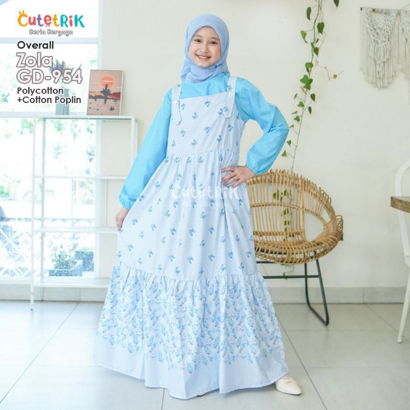 OVERALL ZOLA BY CUTETRIK MOTIF BUNGA WARNA BIRU PAKAIAN REMAJA PEREMPUAN GAMIS ANAK JUMSUIT ROK TEEN