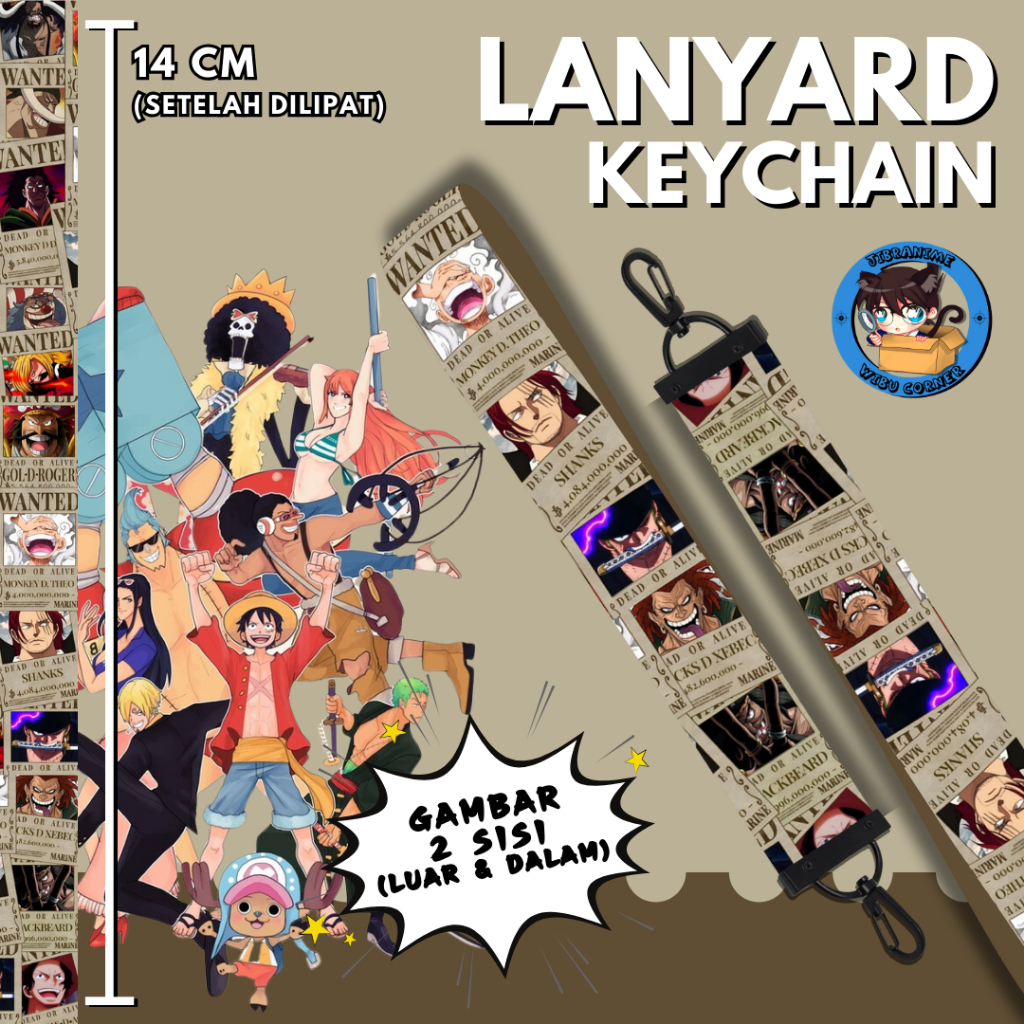 

Lanyard Strap Anime 2 Sisi / One Piece / Lanyard Custom Suka Suka / Gantungan kunci layard keychain