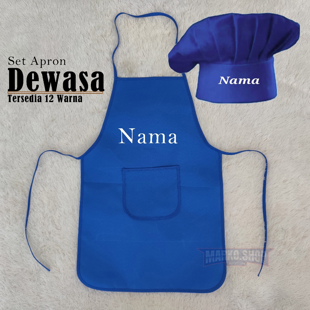 Topi Chef Dan Apron Celemek Dewasa Free Bordir Nama