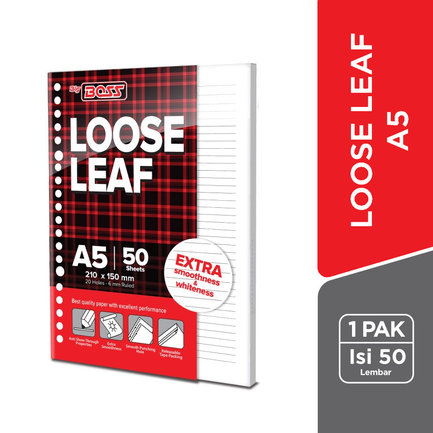 

BIG BOSS LOOSE LEAF/ Kertas Binder Bergaris A5 @50 Lembar