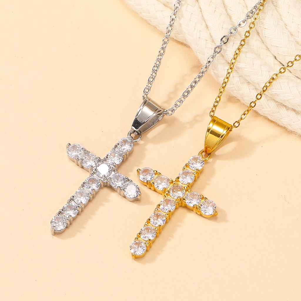 goldglitzjewerly - Kalung Salib Permata Pria Wanita / Kalung Titanium Anti Karat