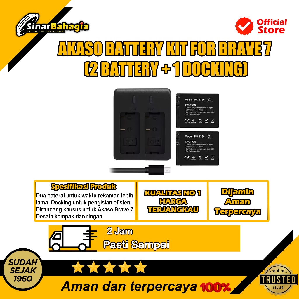 Akaso Battery Kit For Brave 7 (2 Battery + 1 Docking)
