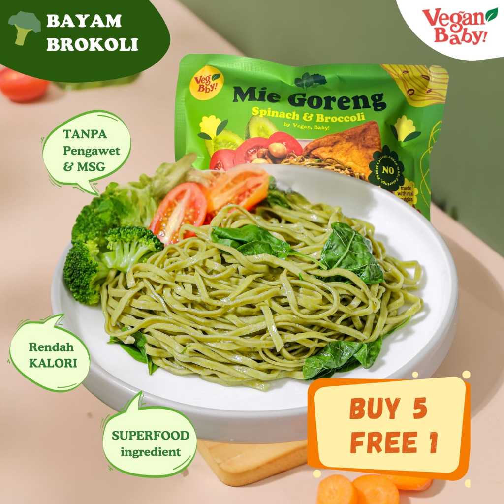 [Beli 5 FREE 1] Vegan Baby Mie Goreng Bayam Brokoli Vegan Noodle Sehat Rendah Kalori Tinggi Serat mp