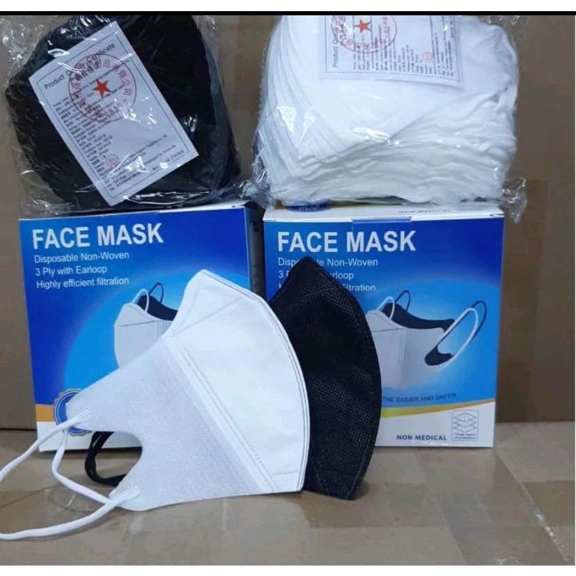Masker Duckbill Face Mask Putih Hitam Model Earloop / Duck Bill FaceMask Disposable Hitam Box