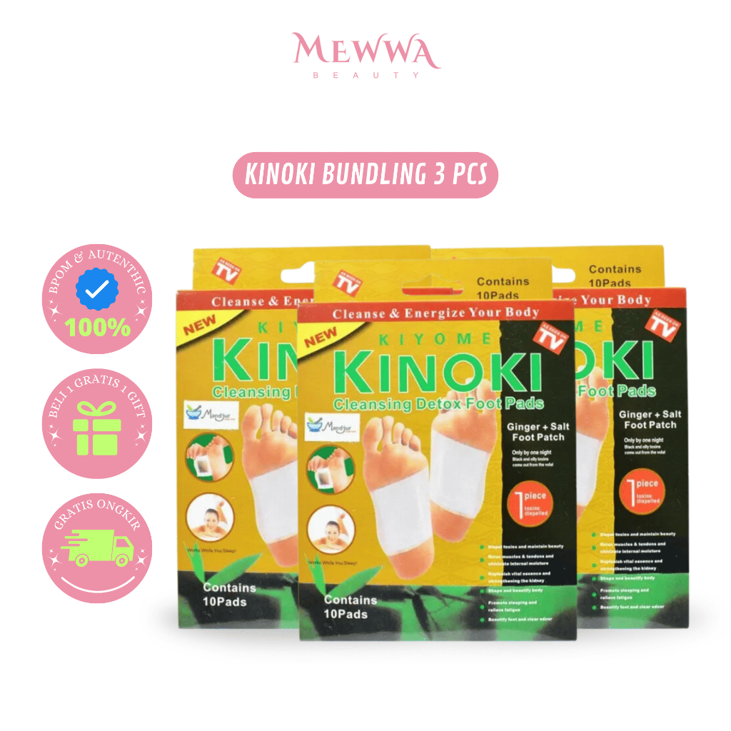 [ BUNDLING ] Mewwa Beauty - 3 Box KINOKI Koyo Kaki Gold Original Detox 10 Pads - Herbal Racun Tubuh 