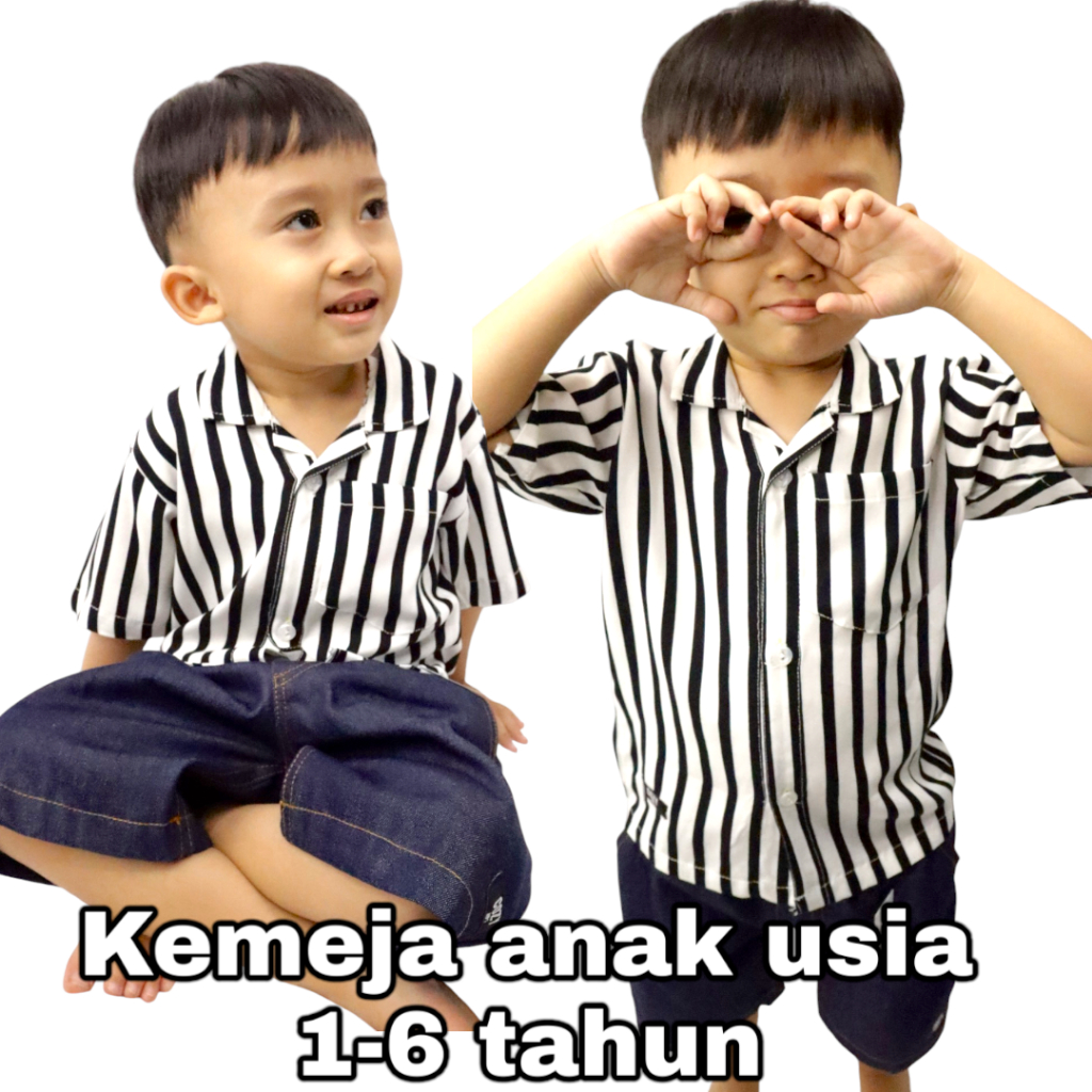 kemeja Anak Laki laki Lengan Pendek Motif Salur Bahan Rayon Premium | Baju Anak Cowo
