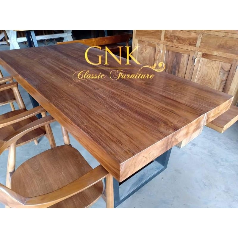 meja makan kayu jati solid / set meja makan minimalis custom / meja kayu jati solid