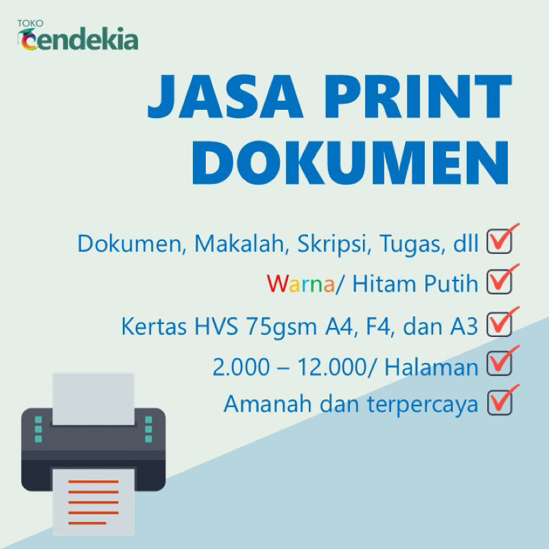 Jasa Print Dokumen HVS A4 F4 A3 warna/hitam