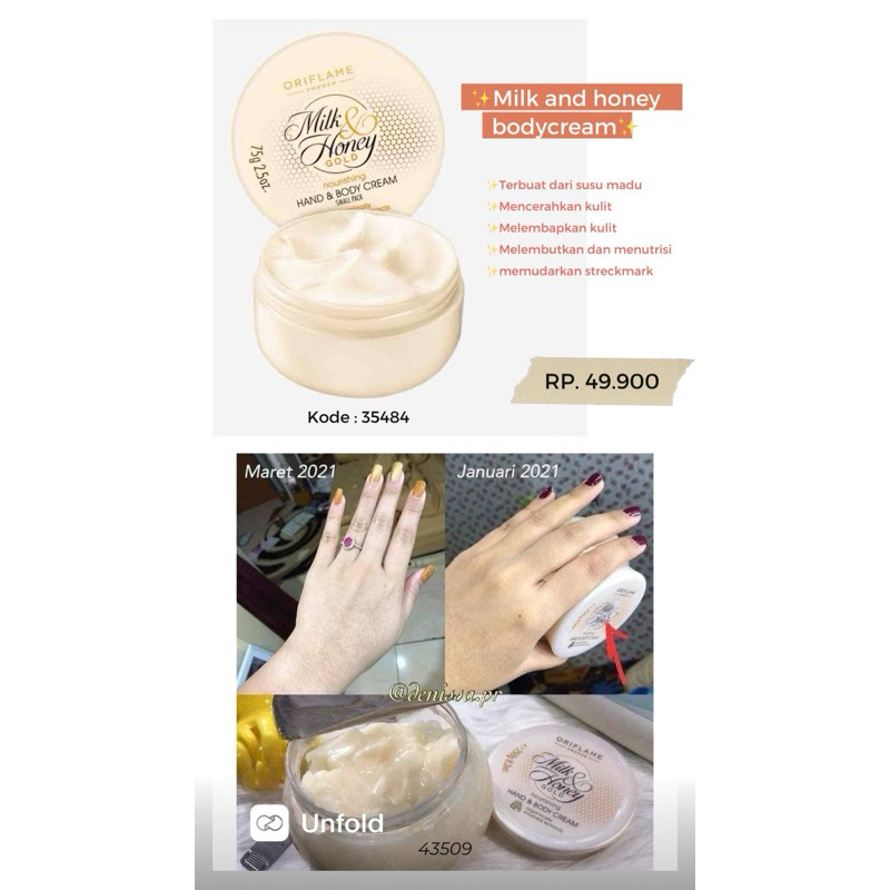 milk and honey body cream kemasan travel oriflame