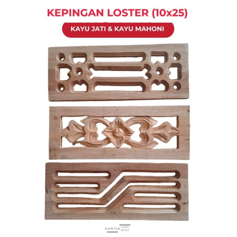 (10x25) Kepingan Loster Kayu Jati | Kepingan Loster Kayu Mahoni | Dekorasi Dinding Bermotif | Ventil