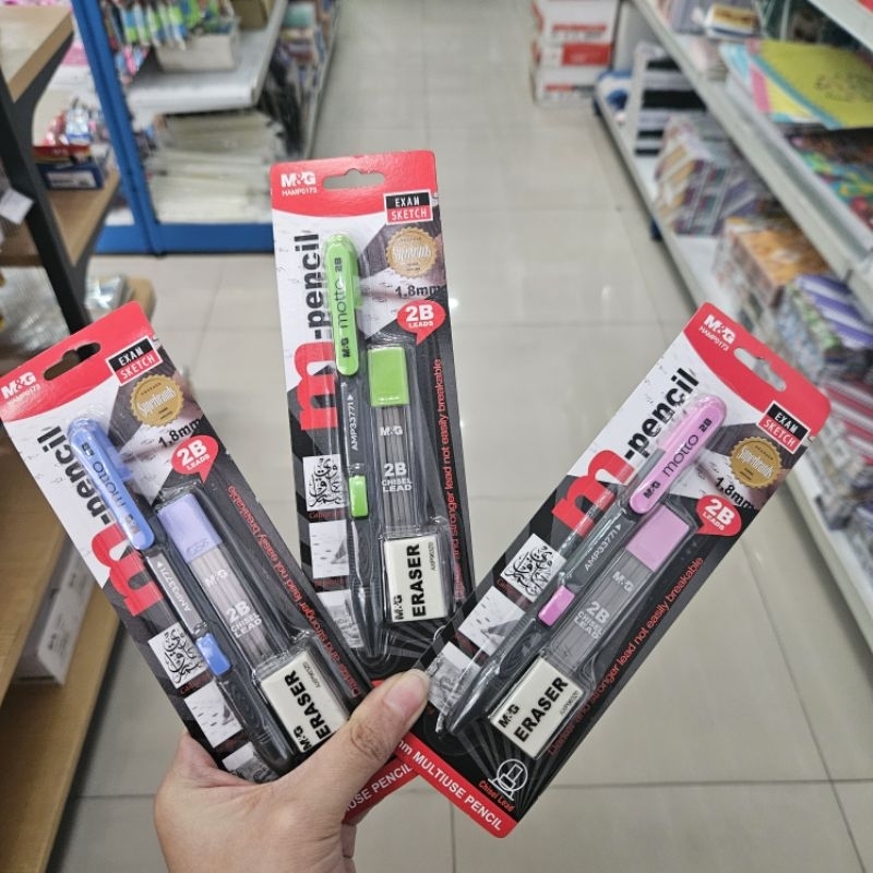 

pensil mekanik mechanical pensil propelling pencil M&G 2B 2.0mm + free eraser penghapus setip + free refill isi pensil