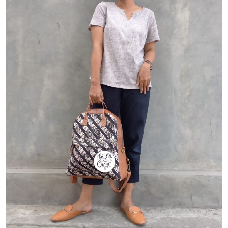 Tas Ransel Kulit Kombinasi Batik