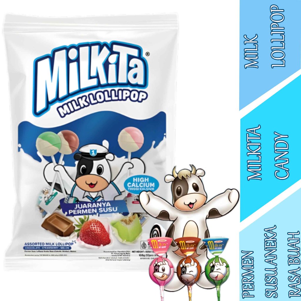 

Permen Susu Aneka Rasa Buah - Permen Milkita - Milk Lollipop - 108gr