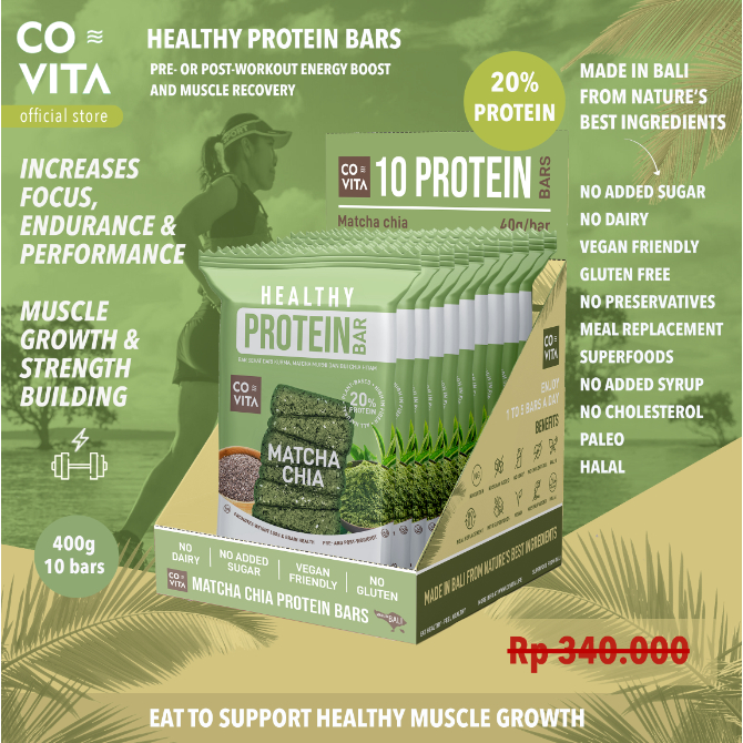 

Covita Healthy Protein Bars Box - Matcha Chia (10pcs)