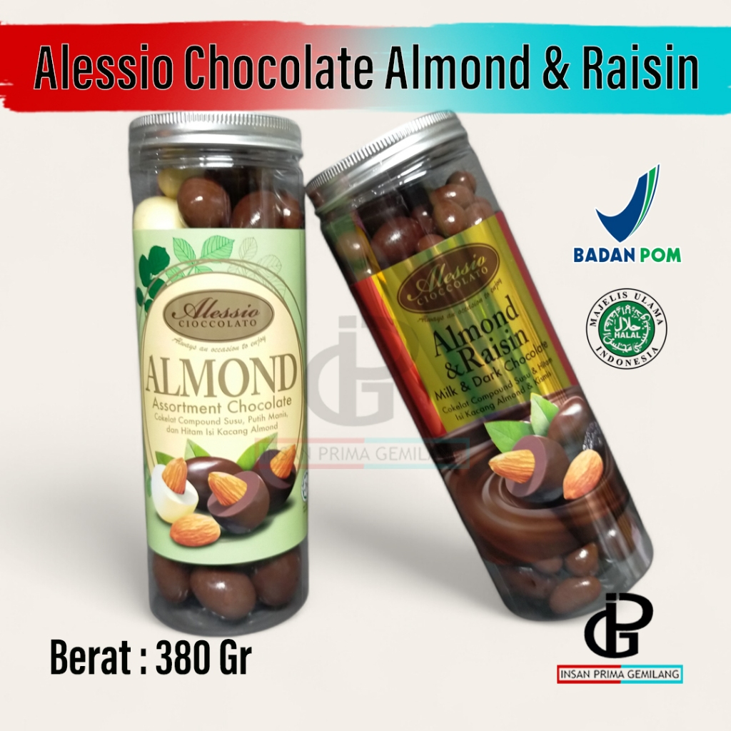 

Coklat Alessio Chocolate Almond 380 gr [Jar] / Cemilan Cokelat Assortment Chocolate & Raisin