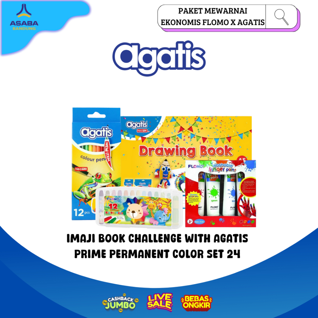 

Asaba Bandung - Paket Mewarnai Ekonomias Anak Paud - Flomo X Agatis / Free BUku Gambar / Finger Paint / Crayon / Pensil Warna