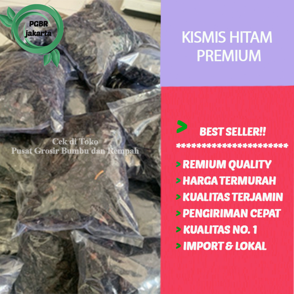 

Kismis Hitam Premium 50 gr / Premium Black Raisin 50 gr / Kismis Hitam Grosir / Dark Raisins