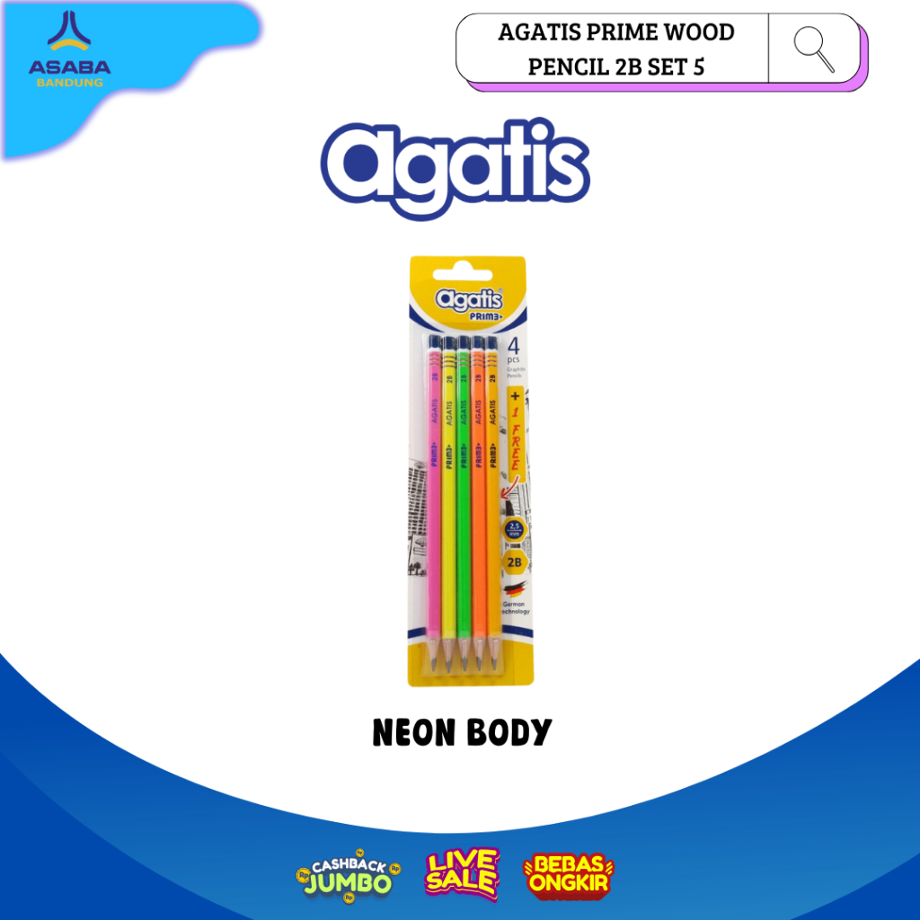 

Asaba Bandung - AGATIS PRIME WOOD HEXAGONAL GRAPHITE PENCIL 2B NEON / PENSIL 5 PCS
