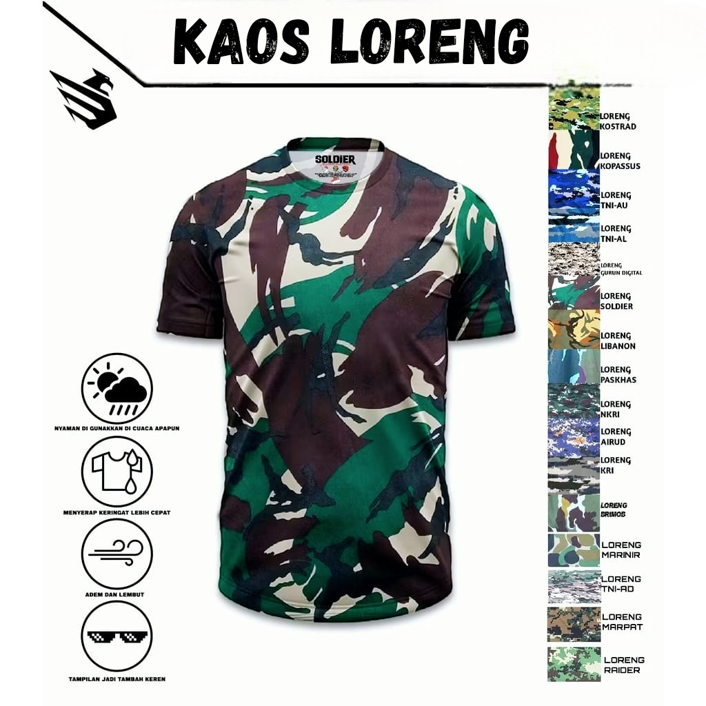 Kaos Loreng Pria Baju Kaos Doreng / Kaos Loreng Tentara Bahan Dryfit