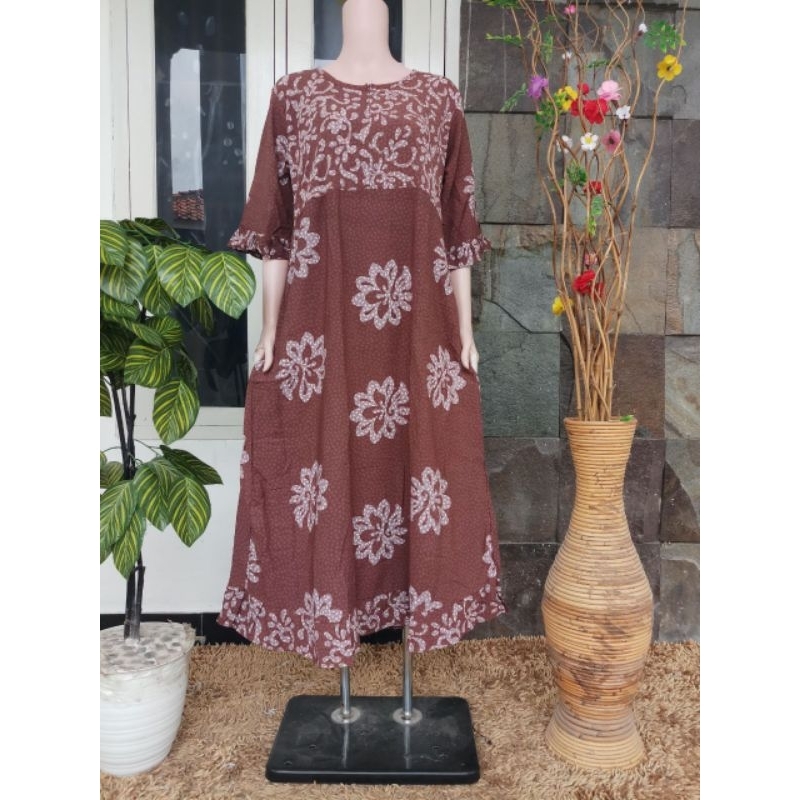 (LD 100 CM) Daster Qonita Batik Pekalongan Busui Friendly Dress Zaneta Sleting Hls