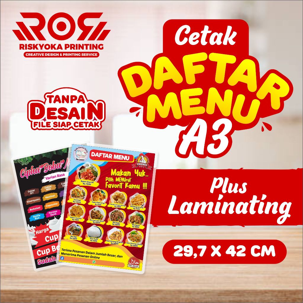 

CETAK DAFTAR MENU A3 + LAMINATING