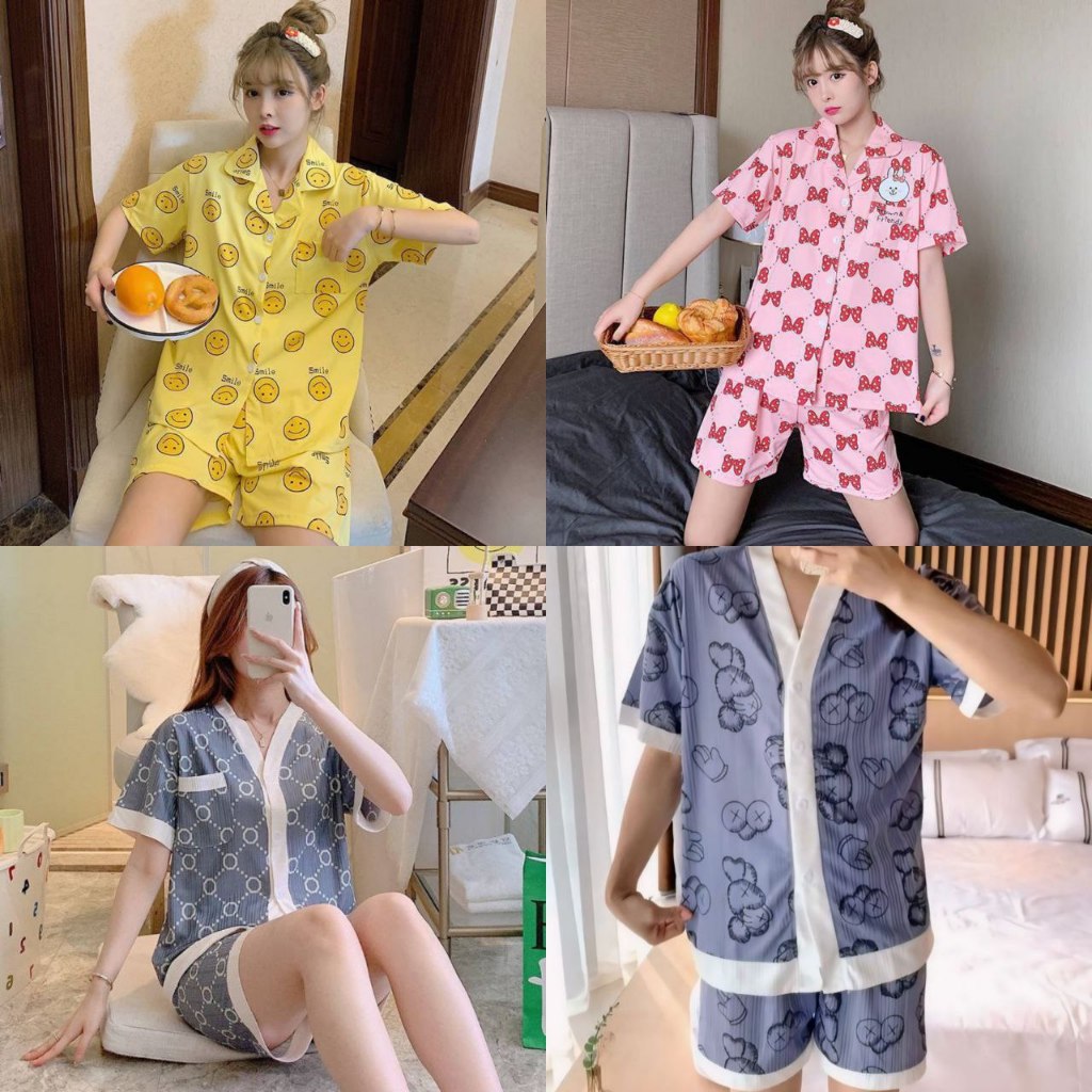 GS - Piyama Setelan Kerah Piyama Hotpant Baju Tidur Piyama Wanita Remaja Cute | Piama Lengan Pendek