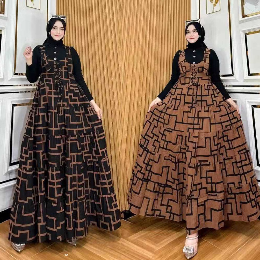 MOS Gamis Overall Valeri 93 motif daun  kotak  gelombang spiral  Overall viral kekinian 224 realpict
