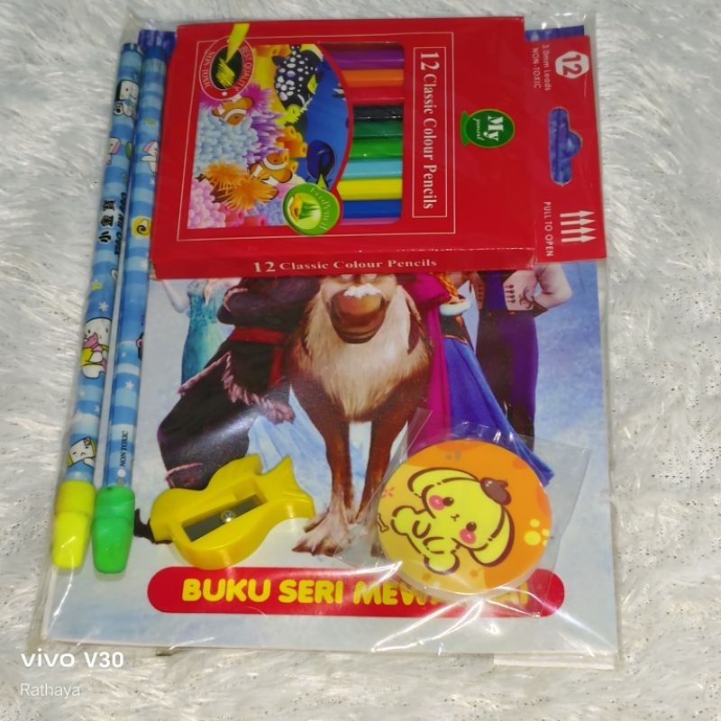 

Paket belajar menulis menggambar pensil warna pensil rautan penghapus lucu