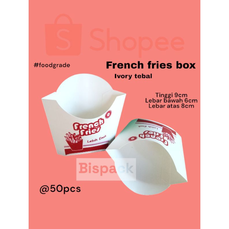 @50pcs box french fries ivory motif / kotak kentang goreng stik