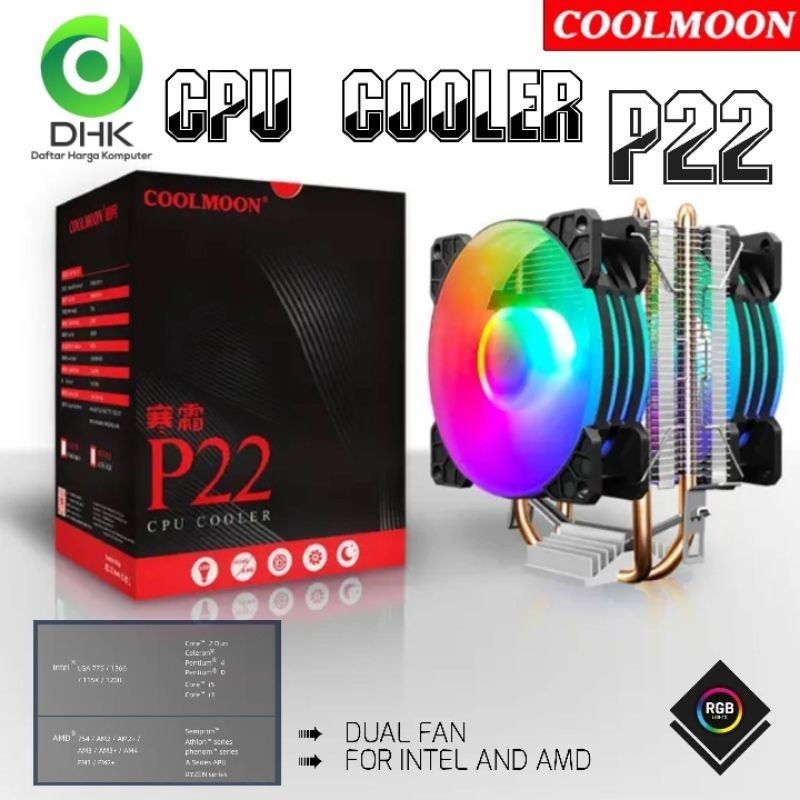 CPU FAN COOLER COOLMOON RGB P22 FOR INTEL DAN AMD FAN PROCESSOR
