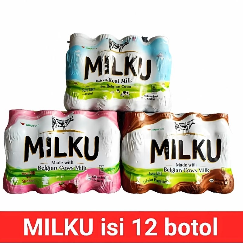 

MILKU SUSU UHT COKELAT / STRAWBERRY/ ORIGINAL BTL 200mL - 1 KRAT