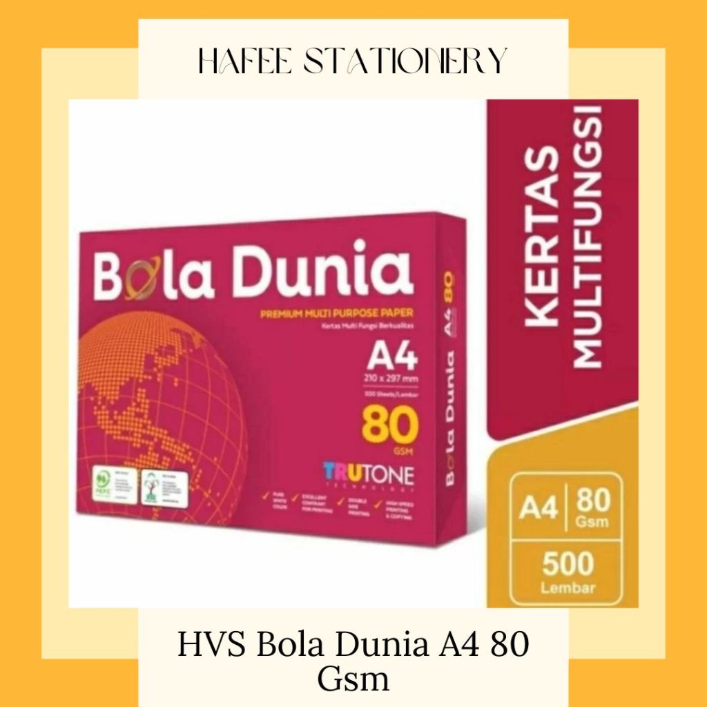 

Kertas HVS Bola Dunia A4 80 GSM (500 Lembar) (dapat kirim instant bandung)