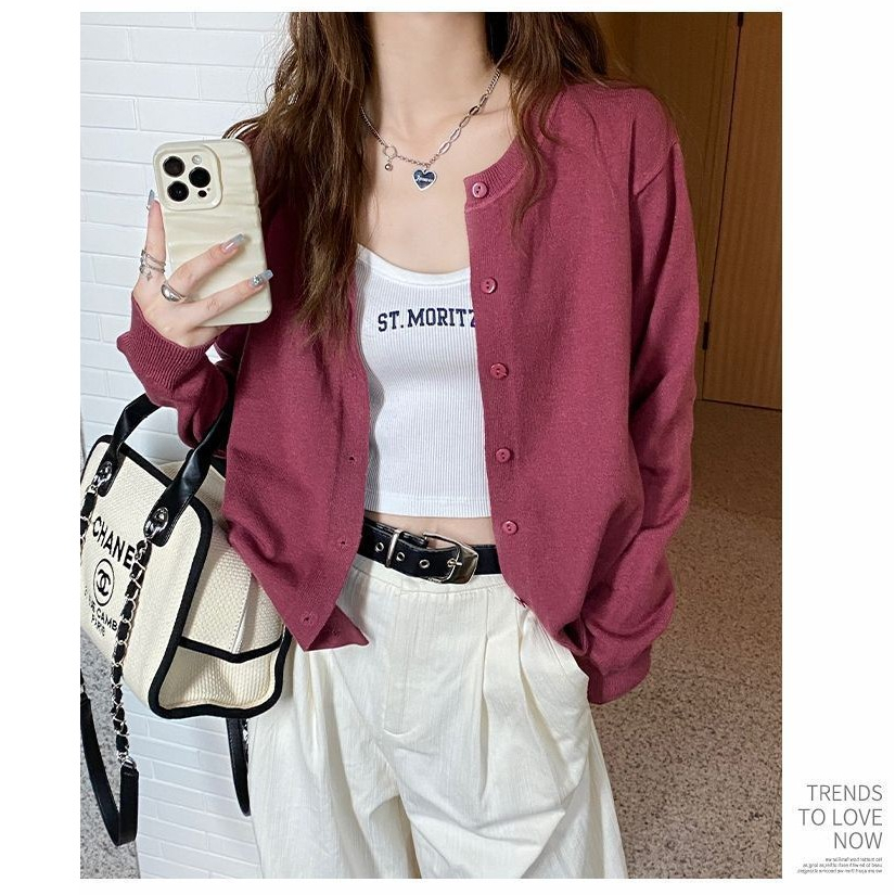 Sweater kardigan jaket wanita dengan sweater abu-abu tipis