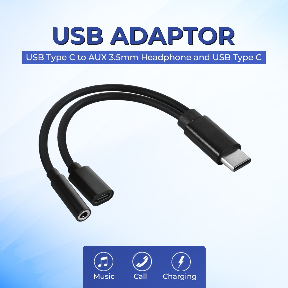 (NARA MEOW) KABEL ADAPTER 2 IN 1 USB TYPE C TO AUX 3.5MM HEADPHONE TYPEC CONVERTER