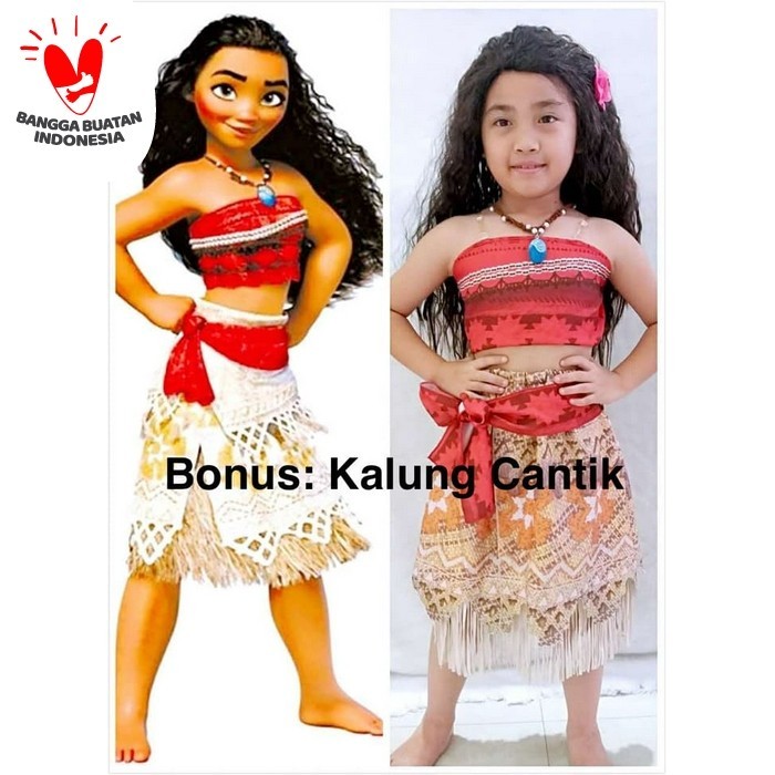Kostum Set Moana / Baju Moana / Cosplay Moana / Gaun Dress Moana